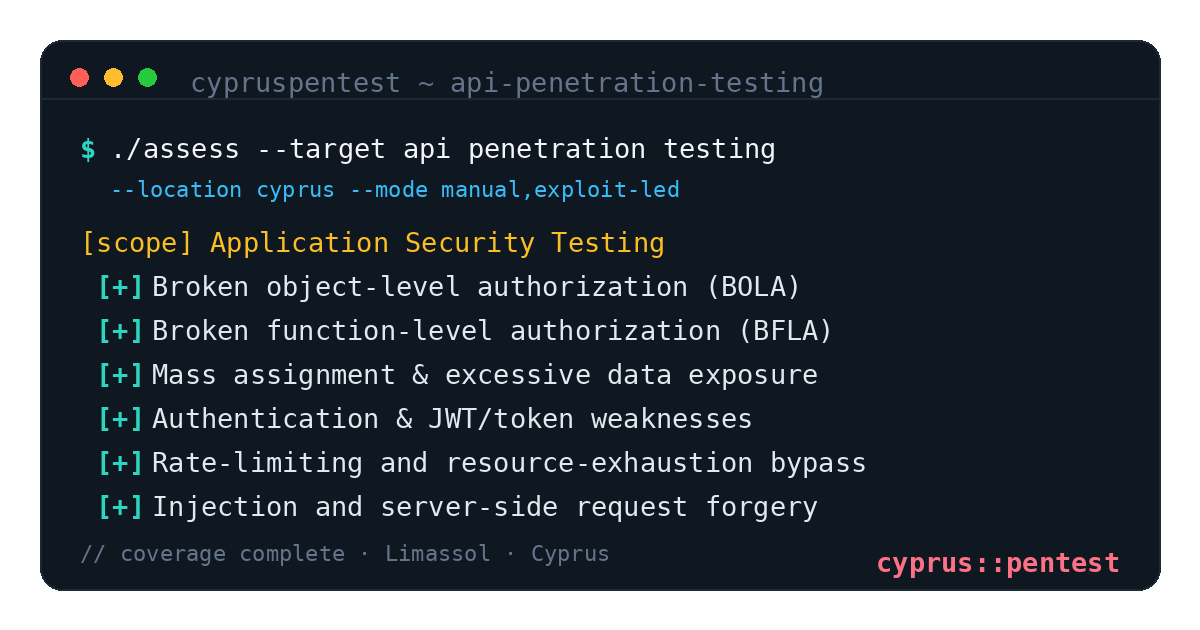 API Penetration Testing in Cyprus — CyprusPentest test coverage and attack surface
