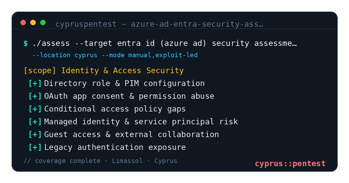 Entra ID (Azure AD) Security Assessment in Cyprus — CyprusPentest test coverage and attack surface