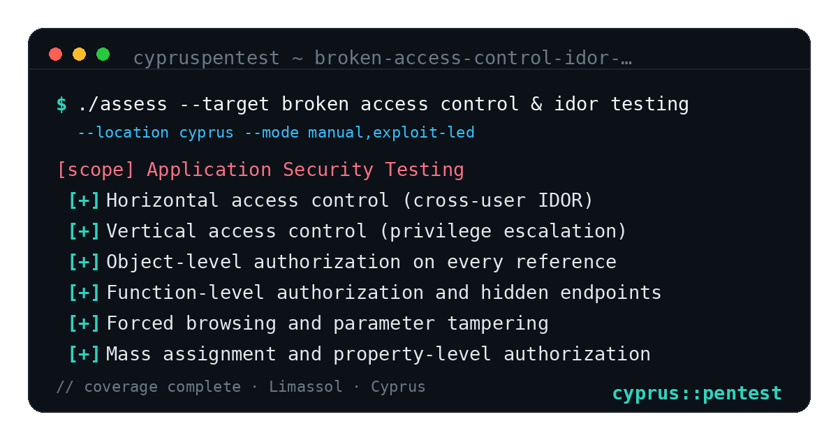 Broken Access Control & IDOR Testing in Cyprus — CyprusPentest test coverage and attack surface