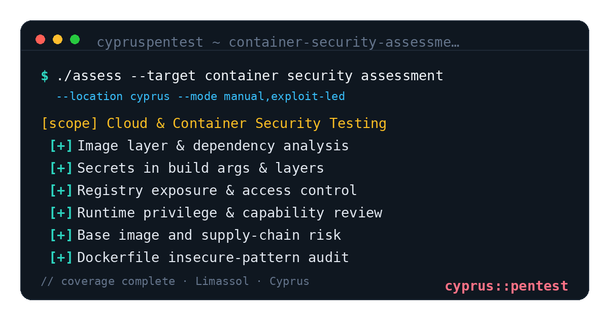 Container Security Assessment in Cyprus — CyprusPentest test coverage and attack surface