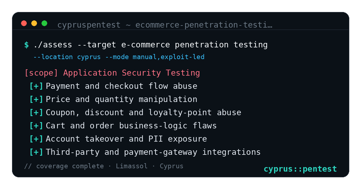 E-Commerce Penetration Testing in Cyprus — CyprusPentest test coverage and attack surface