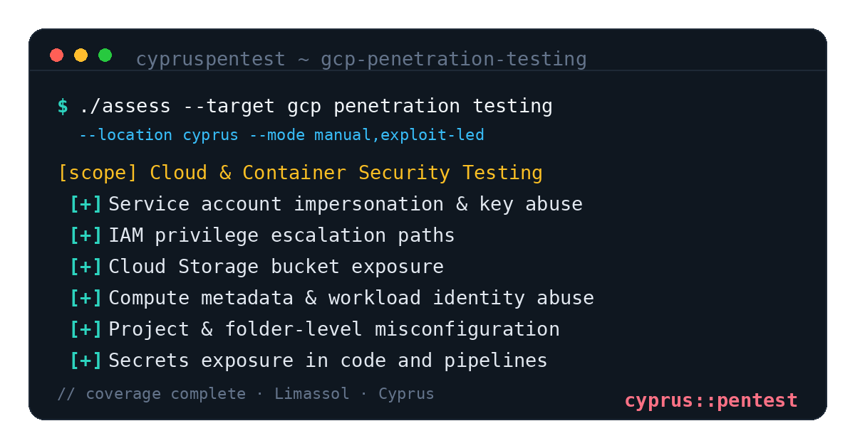 GCP Penetration Testing in Cyprus — CyprusPentest test coverage and attack surface