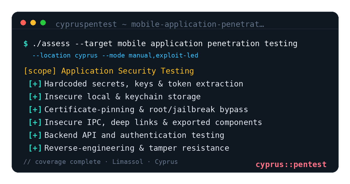 Mobile Application Penetration Testing in Cyprus — CyprusPentest test coverage and attack surface