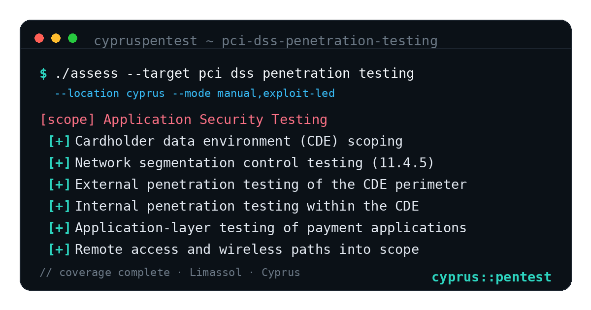 PCI DSS Penetration Testing in Cyprus — CyprusPentest test coverage and attack surface