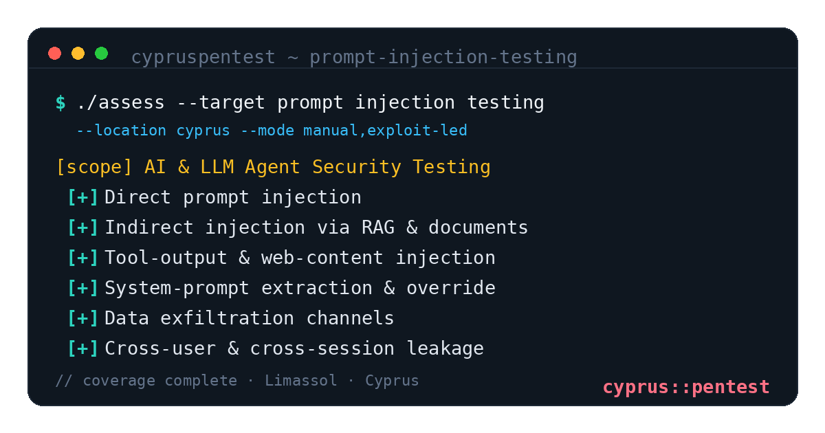 Prompt Injection Testing in Cyprus — CyprusPentest test coverage and attack surface