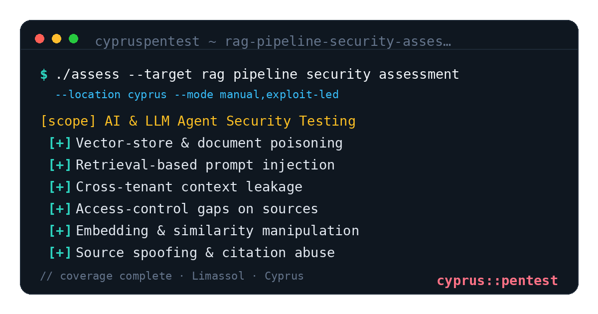 RAG Pipeline Security Assessment in Cyprus — CyprusPentest test coverage and attack surface