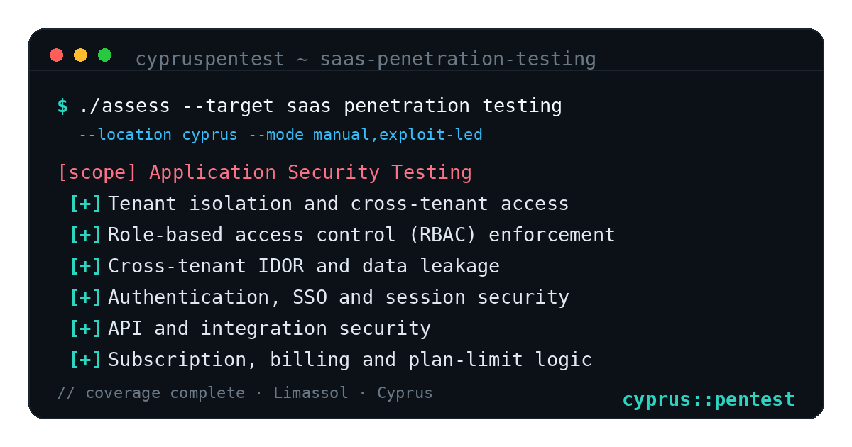 SaaS Penetration Testing in Cyprus — CyprusPentest test coverage and attack surface