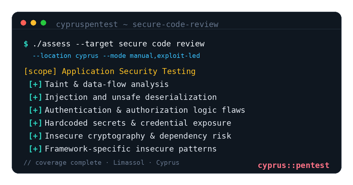 Secure Code Review in Cyprus — CyprusPentest test coverage and attack surface