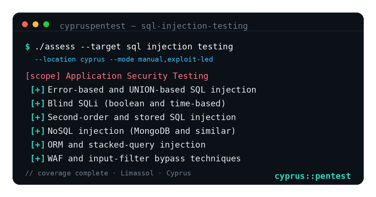 SQL Injection Testing in Cyprus — CyprusPentest test coverage and attack surface