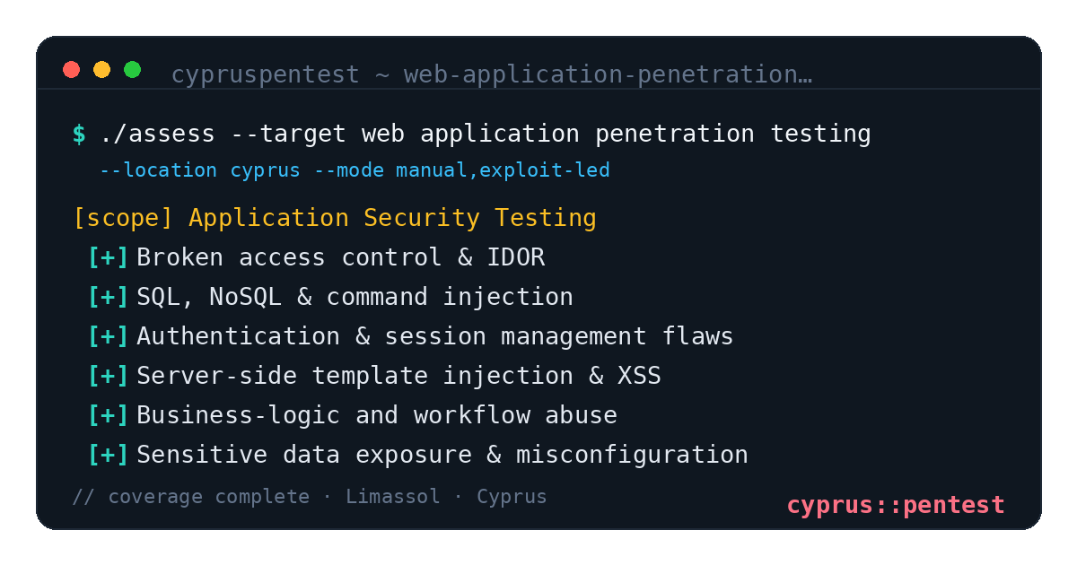 Web Application Penetration Testing in Cyprus — CyprusPentest test coverage and attack surface
